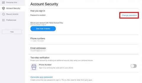 how to change password on yahoo mail