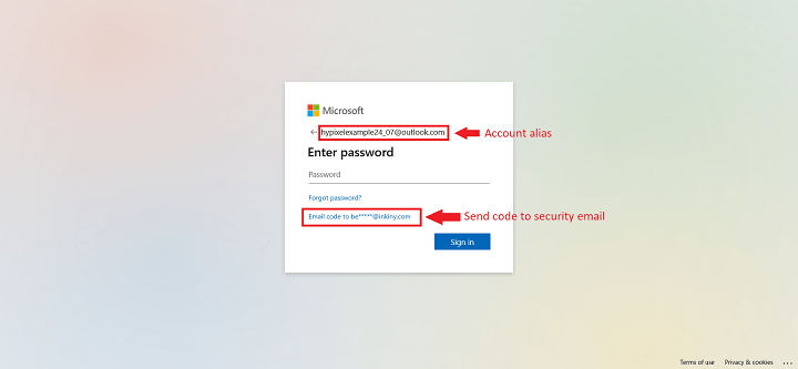 microsofts single use code email