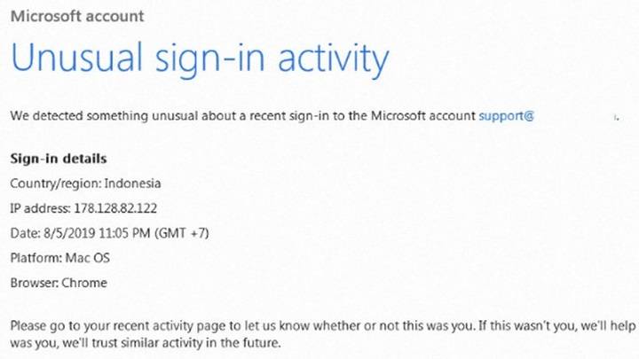 unusual sign in activity microsoft email