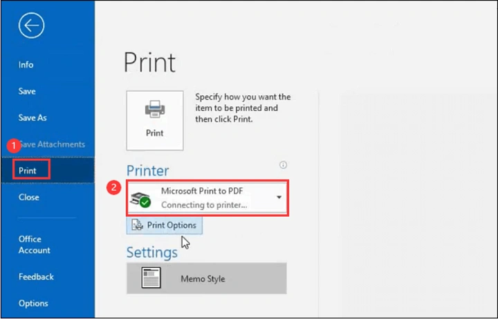 save outlook email as pdf