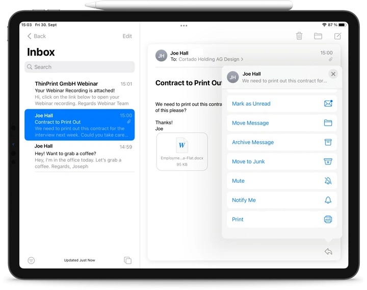 how to print an email from iphone